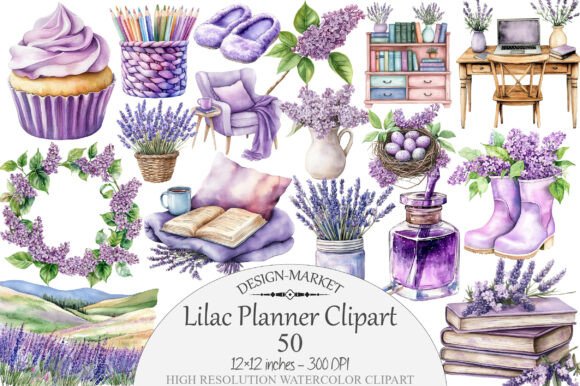 Download Watercolor Lilac Planner Clipart - Clipart Collection