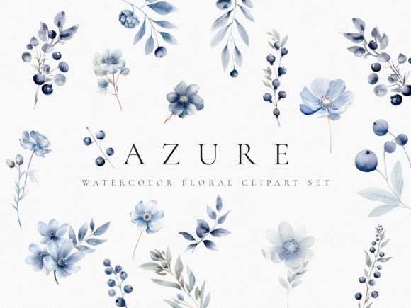 Download Watercolor Dusty Blue Floral Clipart Set - Clipart Collection