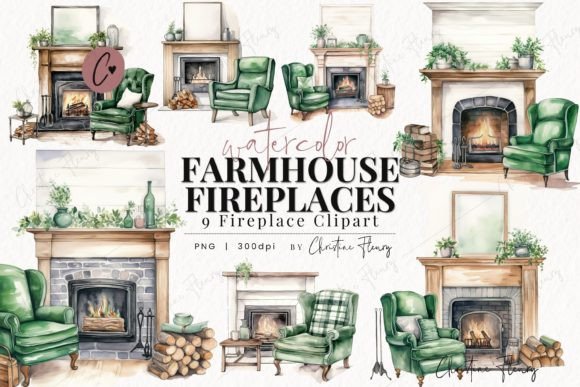 Download Watercolor Farmhouse Fireplace Clipart - Clipart Collection