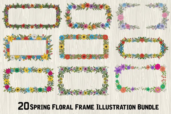 Download Spring Floral Frame Illustration Bundle - Floral frame illustration Collection