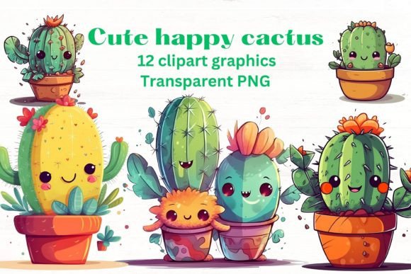 Download CUTE HAPPY CACTUS Floral Clipart Set - Clipart Collection