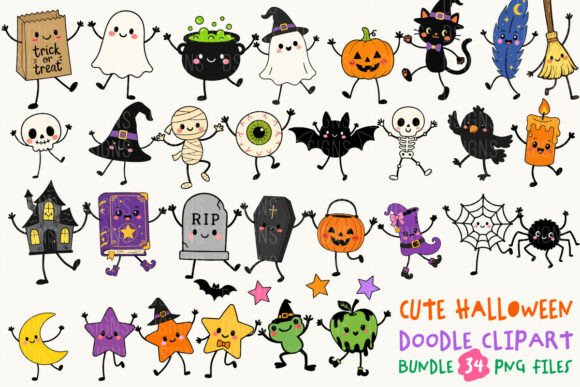 Download Cute Halloween Doodle Clipart Bundle PNG - Clipart Collection