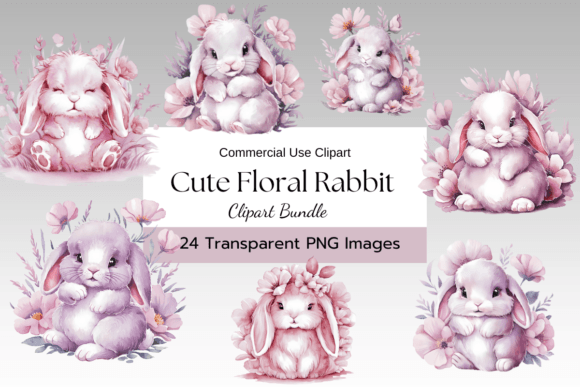 Download Soft Pink Floral Rabbit Clipart Png - Clipart Collection