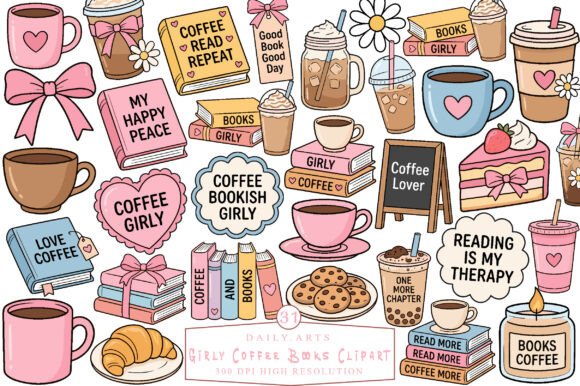 Download Girly Coffee Books Clipart - Clipart Collection