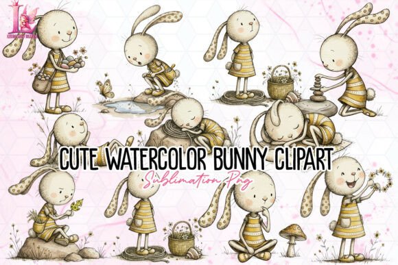 Download Cute Watercolor Bunny Clipart PNG - Clipart Collection