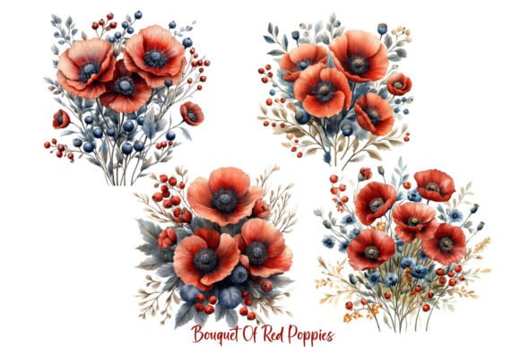 Download Bouquet of Red Poppies Clipart - Clipart Collection
