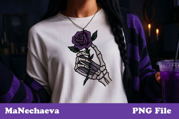 Download Skeleton Hand with Purple Rose Clipart - Clipart Collection