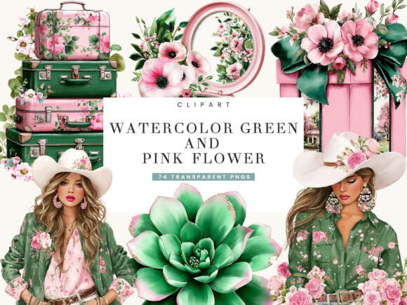 Download Watercolor Green and Pink Flower Clipart - Clipart Collection