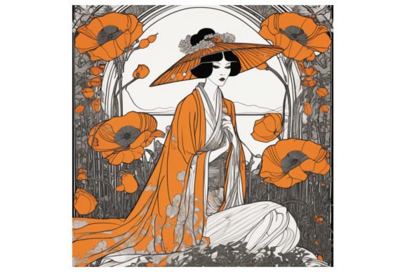 Download Art Deco Oriental Orange Poppy Clipart - Clipart Collection