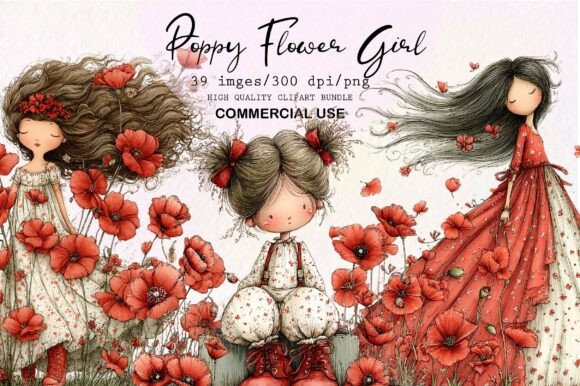 Download Whimsical Poppy Flower Girl PNG Clipart - Clipart Collection