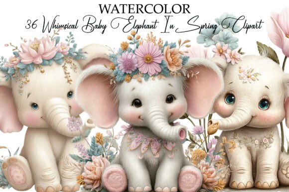 Download Whimsical Baby Elephant Spring Clipart - Clipart Collection