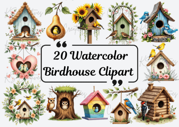 Download Watercolor Birdhouse Clipart Bundle - Clipart Collection