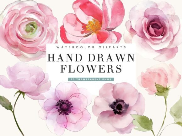 Download Watercolor Hand Drawn Flowers Clipart - Clipart Collection