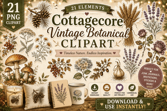 Download Cottagecore Vintage Botanical Clipart - Clipart Collection