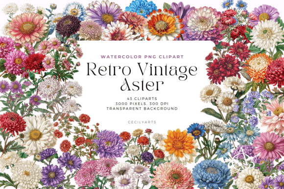 Download Retro Vintage Aster Flower Cliparts - Clipart Collection