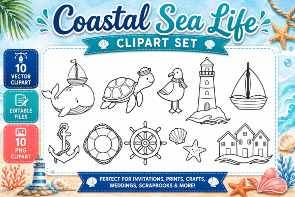 Download Coastal Sea Life Digital Clipart PNG - Clipart Collection