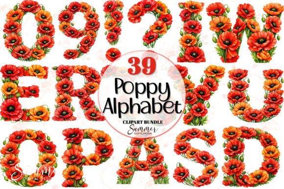 Download August Poppy Red Floral Alphabet Clipart - Clipart Collection
