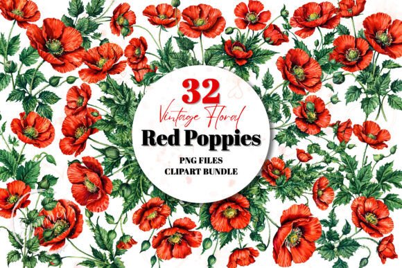 Download Vintage Red Poppies Clipart Bundle - Clipart Collection