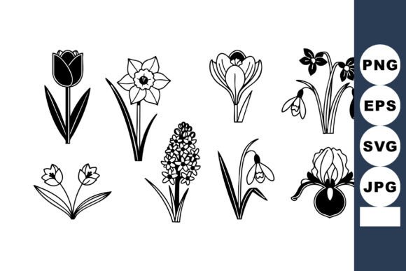 Download Black and White Spring Flowers Vector Se - Spring flowers vector Collection