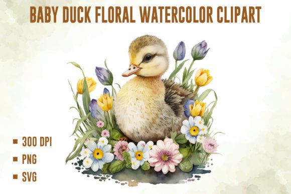Download Baby Duck Floral Watercolor Clipart - Clipart Collection