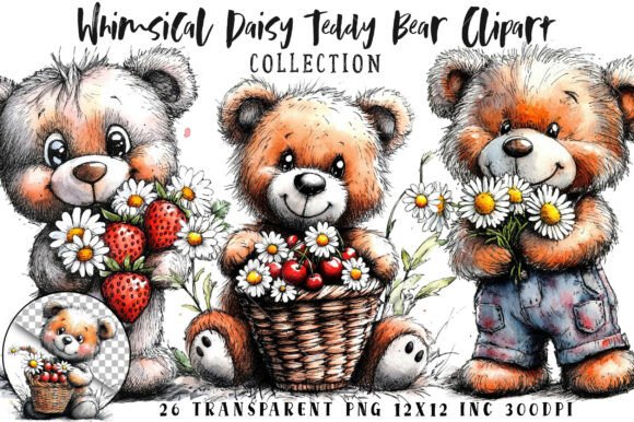 Download Watercolor Daisy Teddy Bear Clipart - Clipart Collection