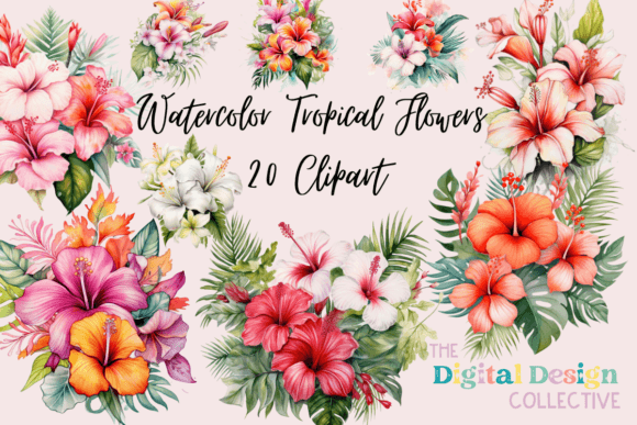 Download Watercolor Tropical Flowers Clipart Set - Clipart Collection