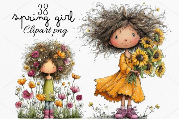 Download Whimsical Girl &amp; Flower Spring Clipart - Clipart Collection