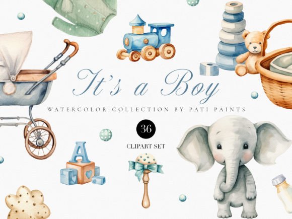 Download Baby Boy Watercolor Digital Clipart Set - Clipart Collection