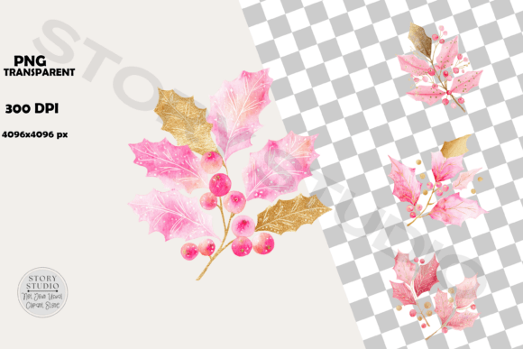 Download Elegant Pink Holly Christmas Clipart - Clipart Collection