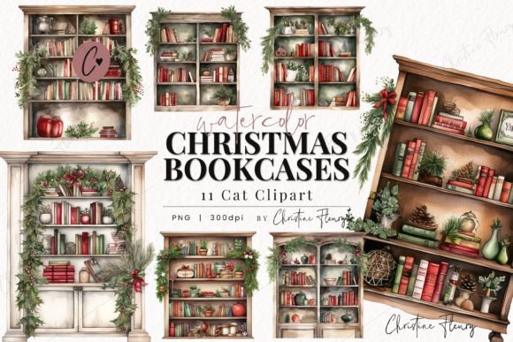 Download Watercolor Christmas Bookcase Clipart - Clipart Collection