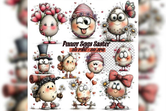 Download Whimsical Funny Easter Eggs Clipart Set - Clipart Collection