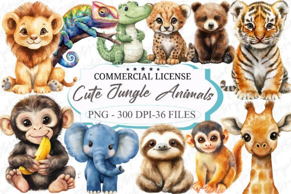 Download Cute Jungle Animals Watercolor Clipart - Clipart Collection