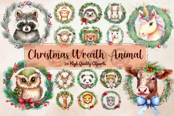 Download [20 Cliparts] Christmas Wreath Animal - Clipart Collection
