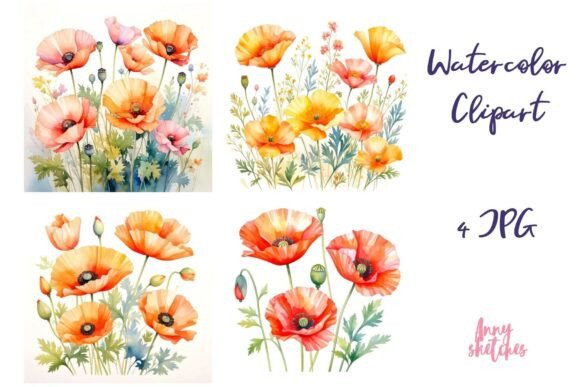 Download California Poppy Watercolor Clipart 4JPG - Clipart Collection