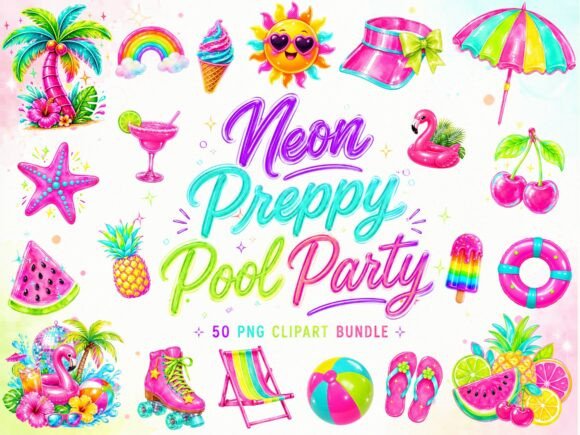 Download Neon Preppy Summer Clipart Png Bundle - Clipart Collection