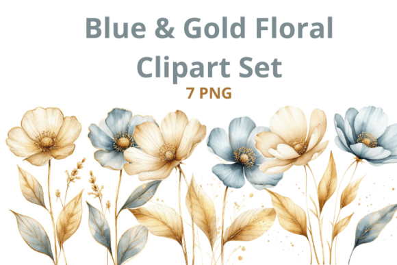 Download Blue &amp; Gold Floral Clipart Set - Clipart Collection