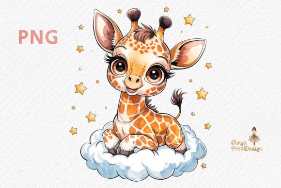 Download Baby Giraffe on a Cloud Clipart PNG - Clipart Collection