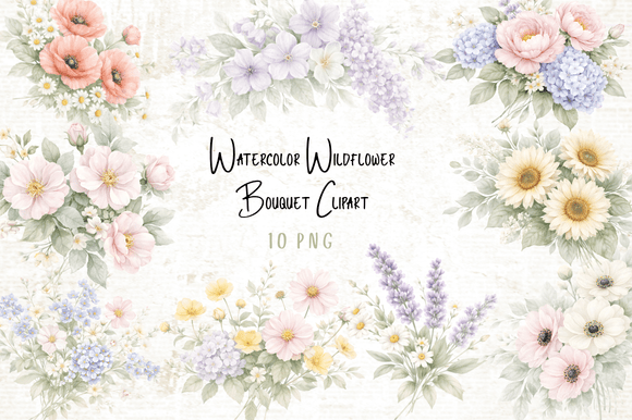 Download Watercolor Wildflower Bouquet Clipart - Clipart Collection