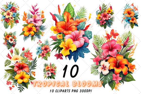 Download Watercolor Tropical Flowers Clipart Set - Clipart Collection