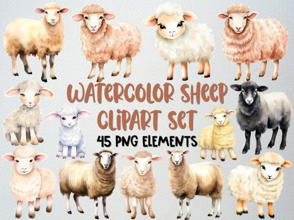 Download Watercolor Sheep Clipart Set, Lamb Png - Clipart Collection