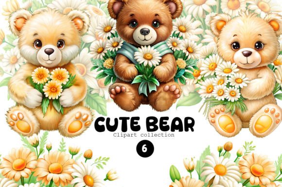 Download Teddy Bear and Daisies Clipart - Clipart Collection