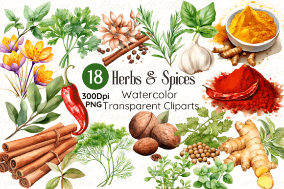 Download Watercolor Herbs and Spices Clipart - Clipart Collection