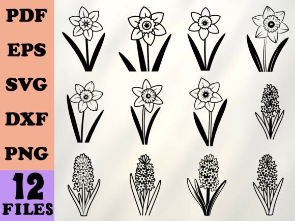 Download Black and White Spring Flowers Vector Se - Spring flowers vector Collection