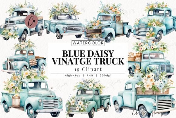 Download Blue Daisy Vintage Truck Clipart - Clipart Collection
