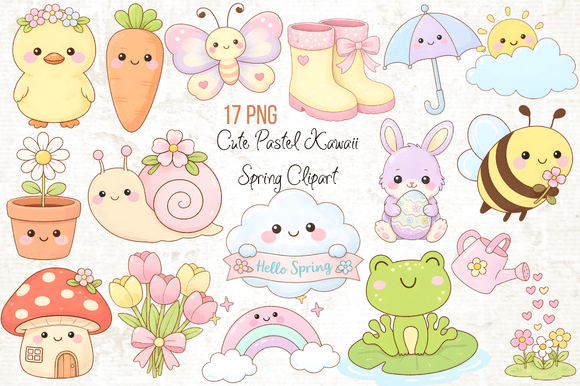 Download Cute Pastel Kawaii Spring Clipart PNG - Clipart Collection