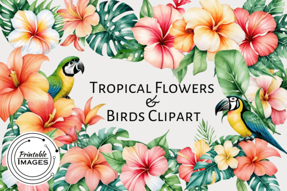 Download Tropical Flowers &amp; Birds Clipart - Clipart Collection