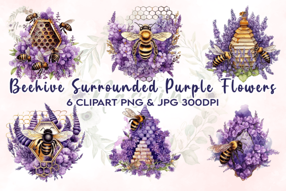 Download Beehive with Purple Flowers Clipart - Clipart Collection
