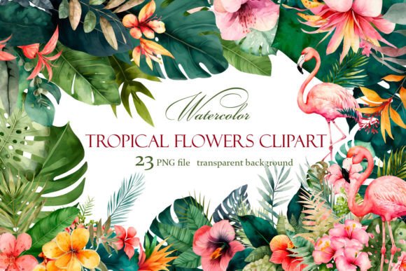 Download Tropical Flowers Clipart &amp; Flamingo - Clipart Collection