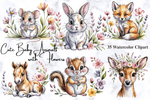 Download Cute Baby Animals with Flowers Clipart - Clipart Collection