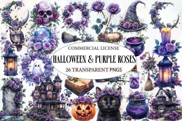 Download Halloween &amp; Purple Roses Clipart - Clipart Collection
